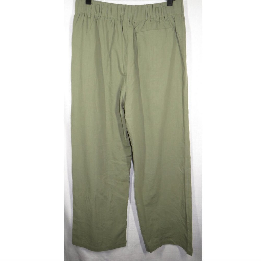 Halara Size XL Olive Lightweight Cotton Pleated Pull On Pants, Pockets - Picture 10 of 14